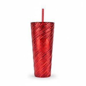 NWT Starbucks 2024 Holiday Red Swirl Stripe Venti Cold Cup Tumbler Christmas